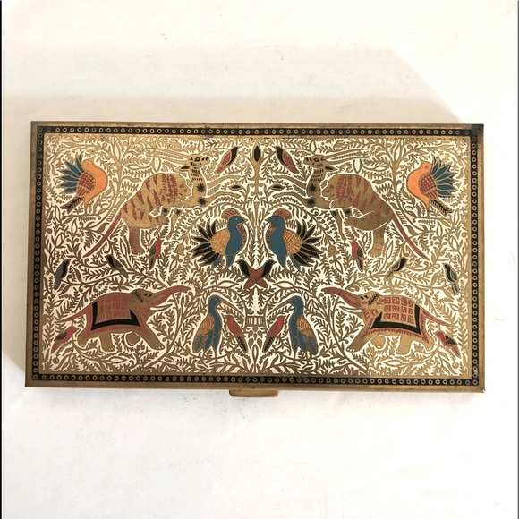 Vintage Accessories - Velupte USA Enamel Cigarette Case Engraved Animals
